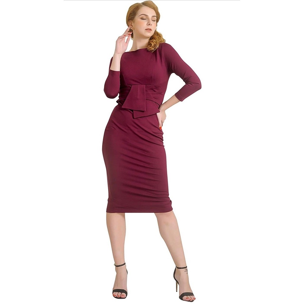 Marycrafts Womens Square Neck Sheath Midi‎ Dress, Burgundy, size 8 NWT